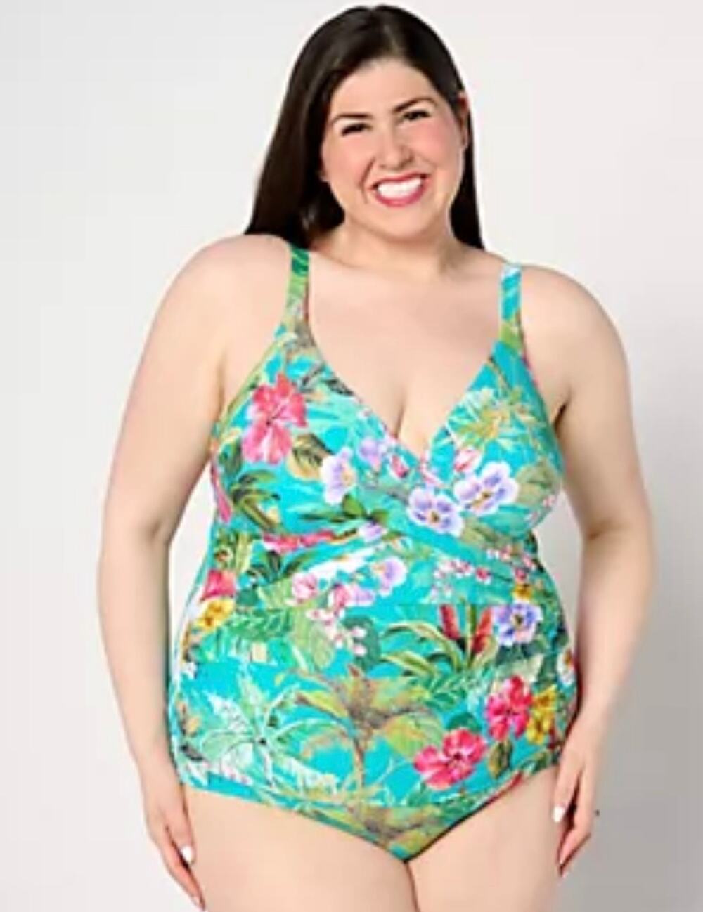 Jantzen Wrap Neck One-Piece with Adjustable Straps Palm and tropic 26W